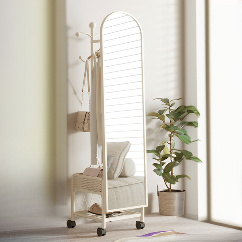 Casual Coat Tree with Repository, 1 Shelf, 1 Basket, Mirroring, and Alloy Hook