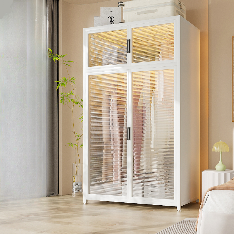 Chalk Modern Steel Wardrobe Closet with Interior Shelves and Clothing Rod