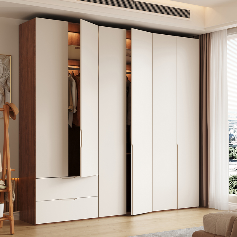 Chalk Contemporary Reclaimed Wood Almirah with Soft Close Drawer, Soft Close Door, Interior Shelves, and Hanging Rod