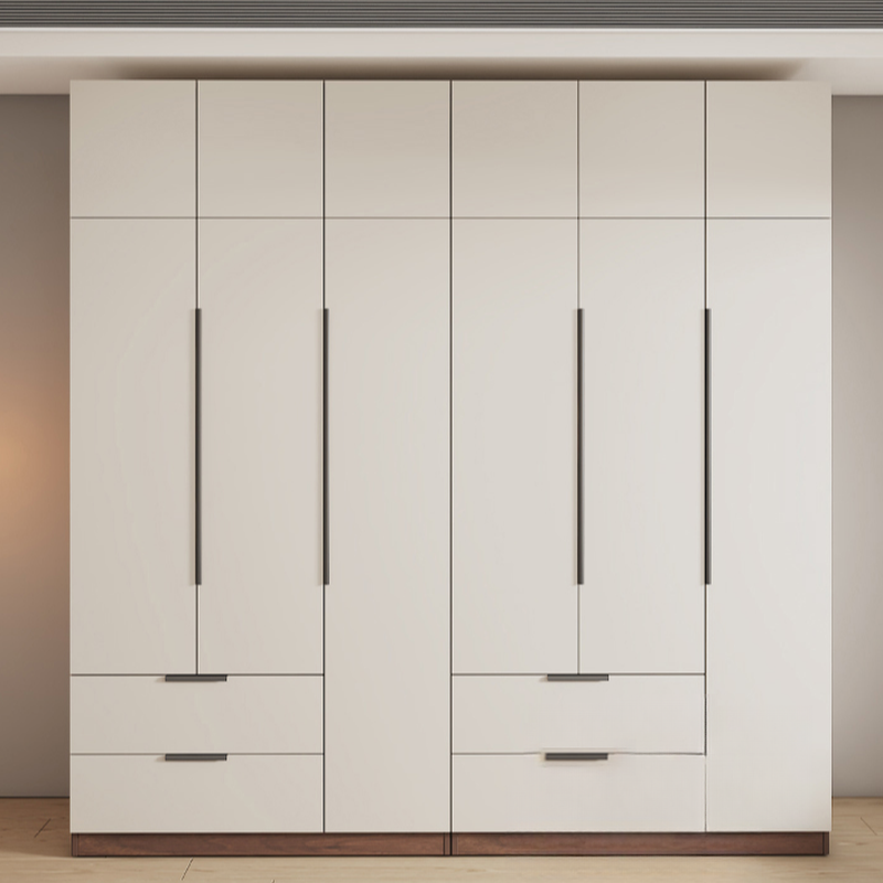 Tan Modern Composite Wood Wardrobe Closet with Soft Close Drawer, Soft Close Door, Interior Shelves, and Clothing Rod