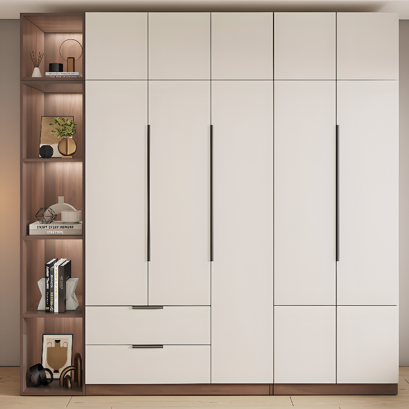 Tan Modern Reclaimed Wood Armoire Cabinet with Soft Close Drawer and Door, Interior Shelves, and Clothing Rod