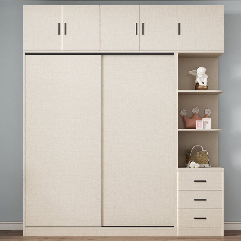 Tan Modern Composite Wood Wardrobe Closet with Soft Close Door, Interior Shelves, and Clothing Rod