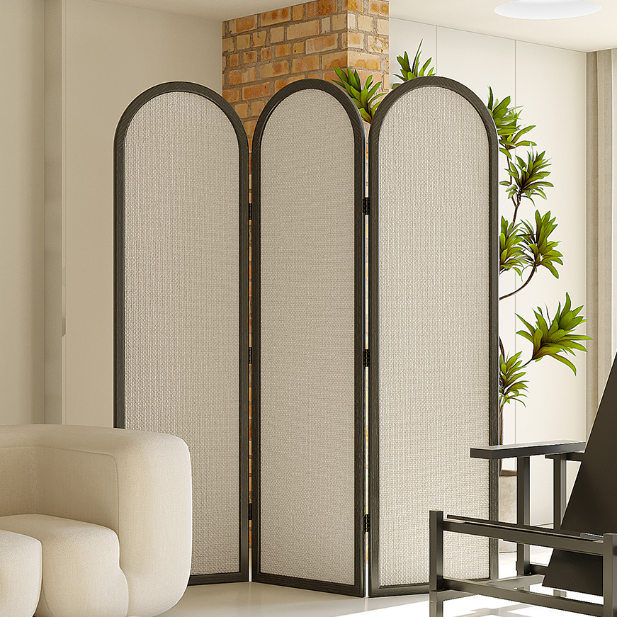 Light Gray Modern Indoor Opaque Pop Up Pine Wood Room Separator Wall with 3 Panels