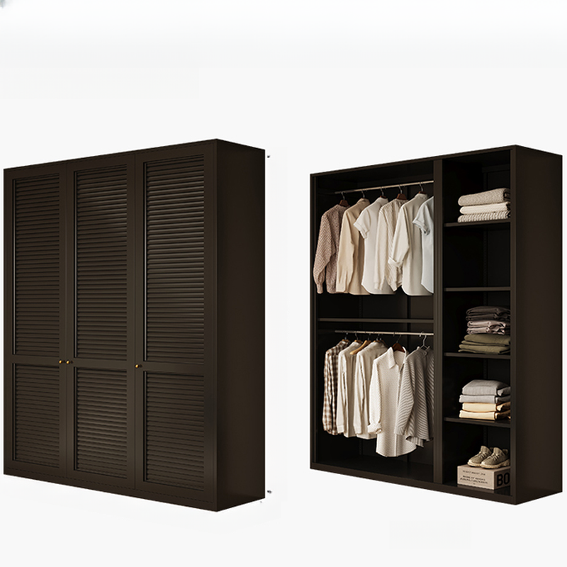 Midnight Black Modern Steel Wardrobe Closet with Adaptable Shelf and Clothing Rod
