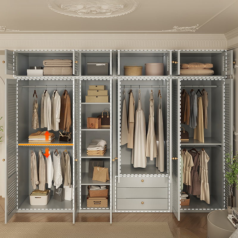 Light Gray Modern Alloy Armoire Cabinet with Adaptable Shelf and Clothing Rod