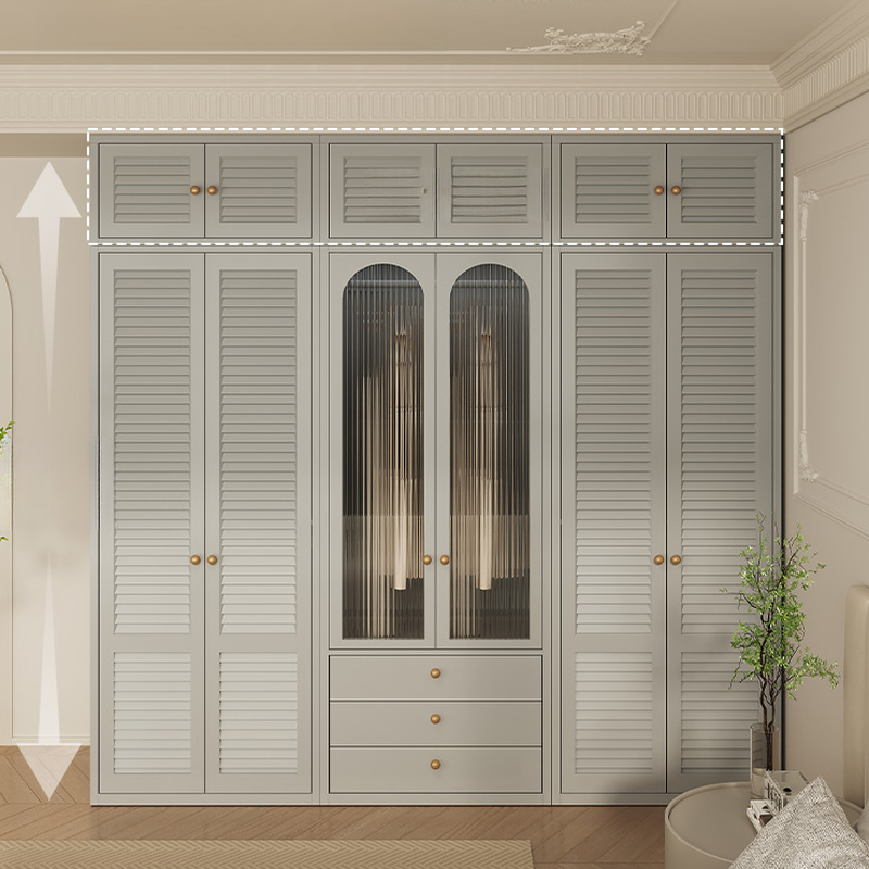 Light Gray Modern Steel Armoire Cabinet with Adaptable Shelf and Clothing Rod