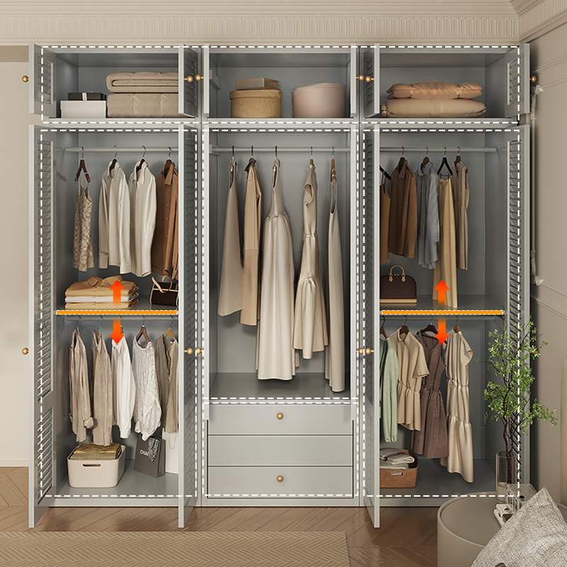 Dove Grey Modern Alloy Wardrobe Closet with Adaptable Shelf and Clothing Rod