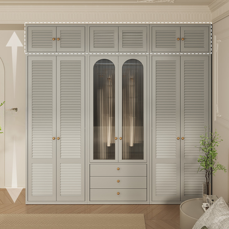 Light Gray Modern Steel Wardrobe Closet with Adaptable Shelf and Clothing Rod