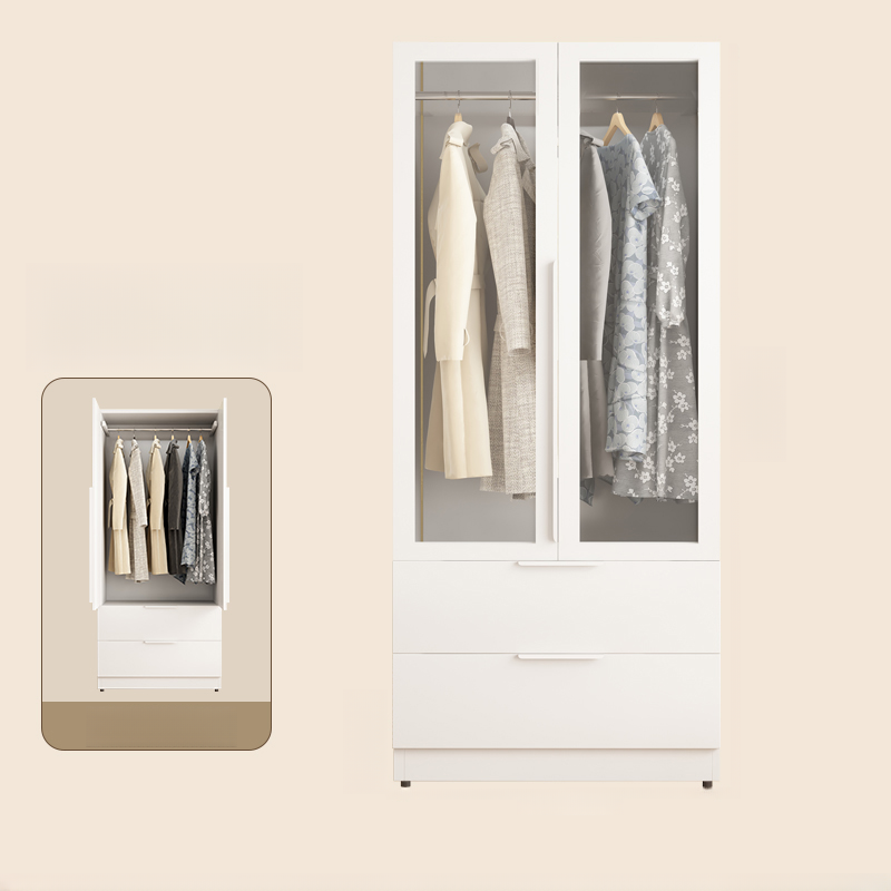 Chalk Modern Steel Armoire Cabinet with Soft Close Drawer, Soft Close Door, Interior Shelves, and Clothing Rod