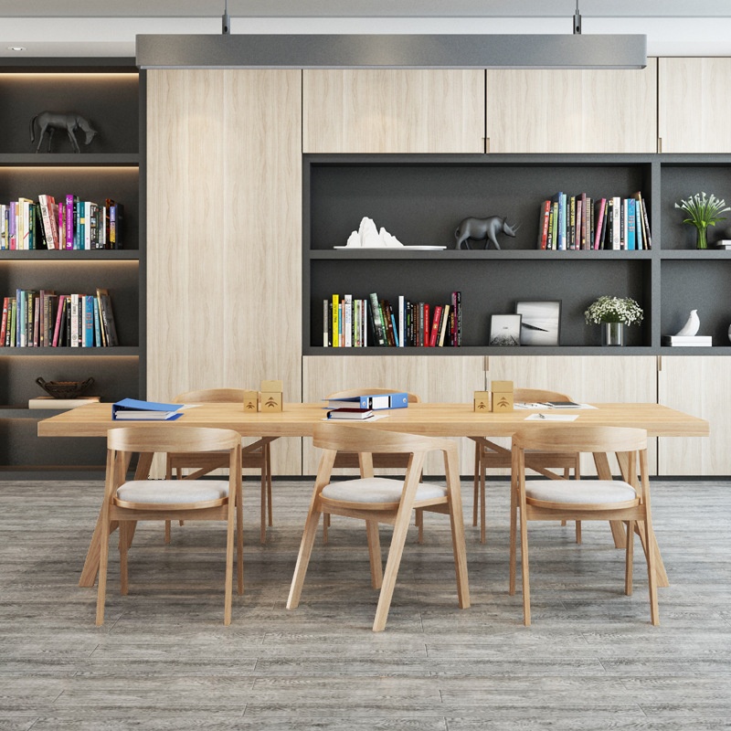 Natural Finish Simplistic Office Conference Table, Twist-resistant with Rectangular Solid Wood Top for 6/for 8