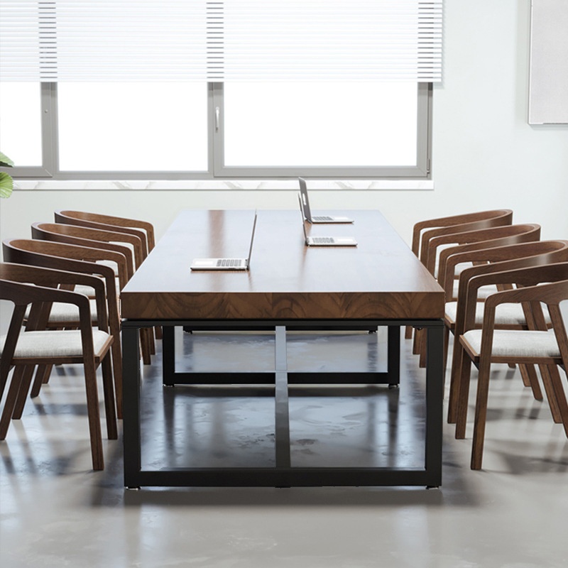 Cocoa Minimalist Meeting Table with a Rectangular Solid Wood Top for 6 People