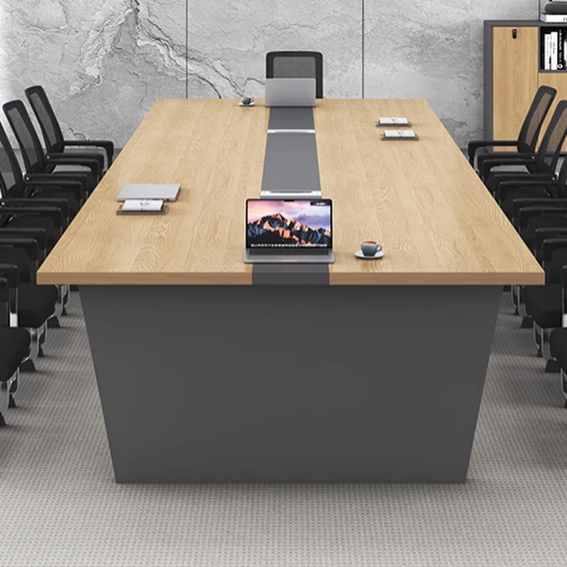 Natural Finish Art Deco Meeting Table with Twist-resistant Rectangle Top for Seats 12+ in Manufactured Wood