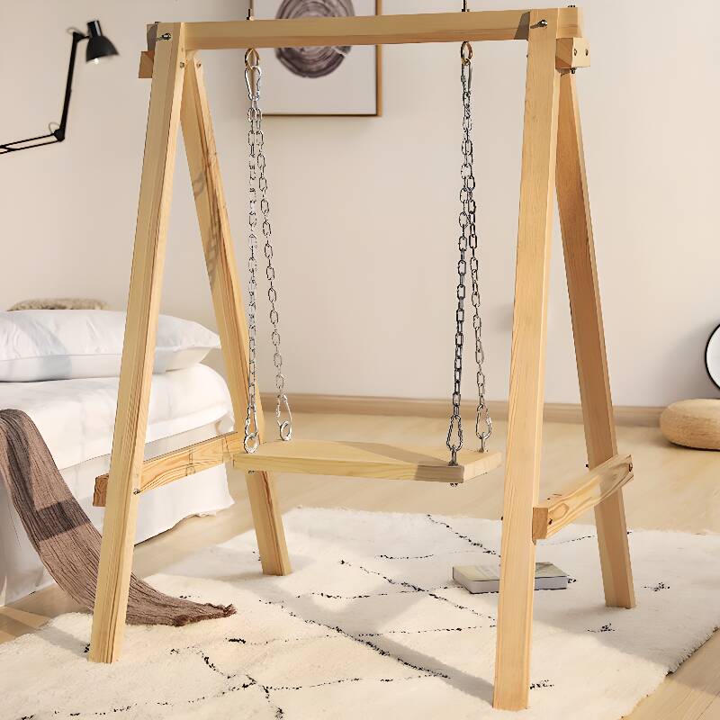 Natural Colour Solid Wood Porch Swing with Stand and Chain