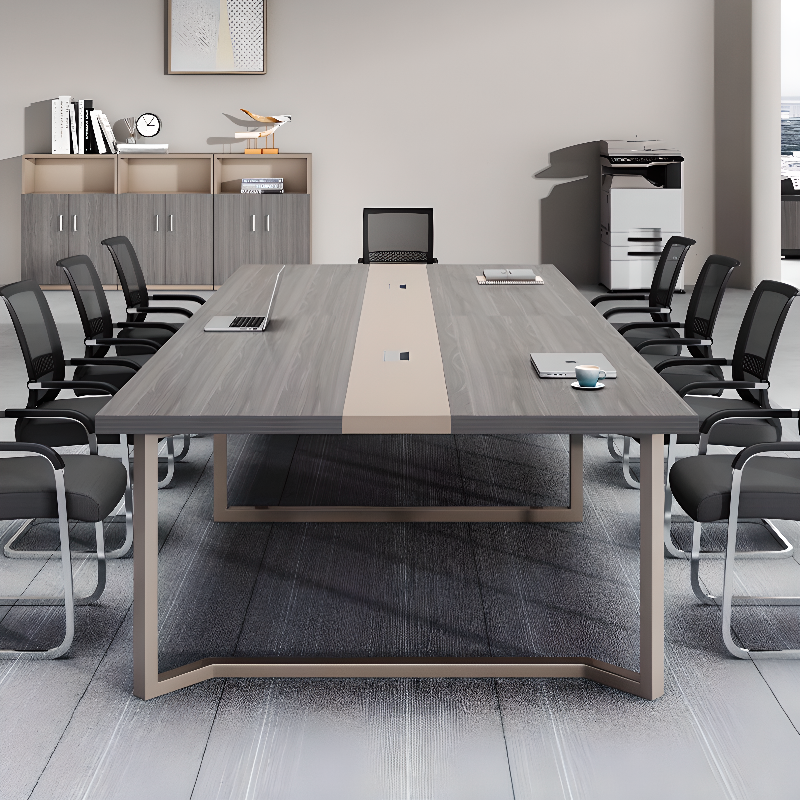 Light Gray Art Deco Meeting Table with Twist-resistant Durability, Rectangular Shape, Seats 12+, Manufactured Wood Top