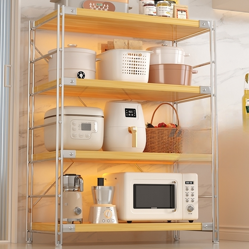 Natural Finish Modern Steel Tower Shelf with Adjustable Shelves, Independent Installation