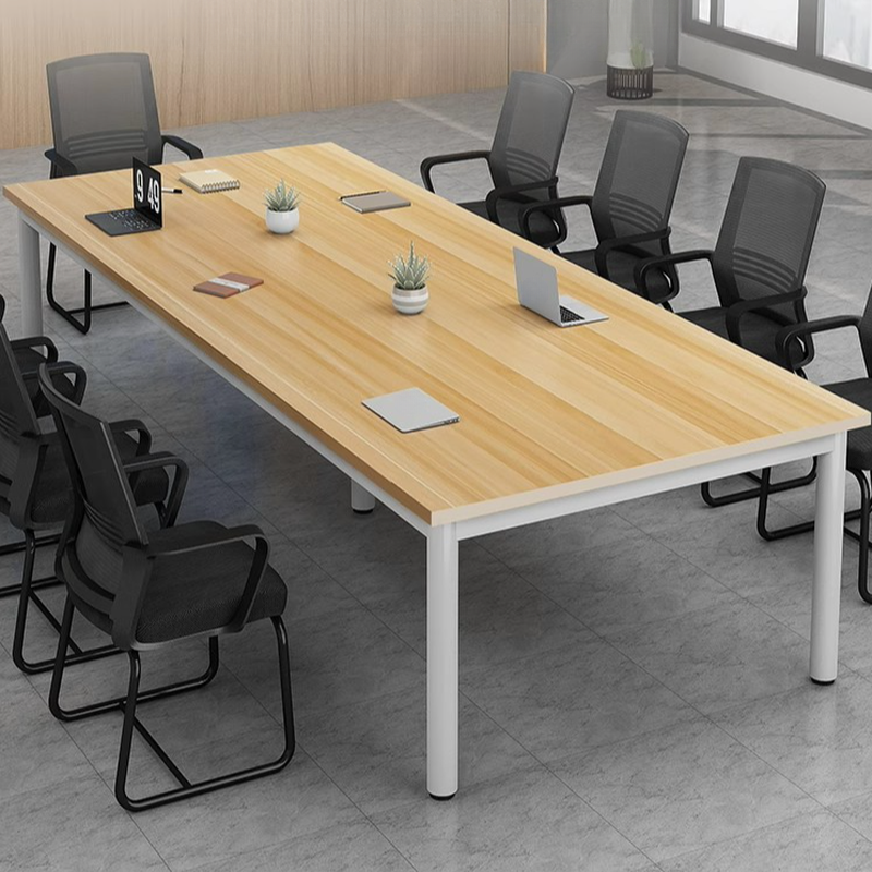 Natural Finish Art Deco Meeting Table with Twist-resistant Rectangle Top for 6 People, Made of Manufactured Wood