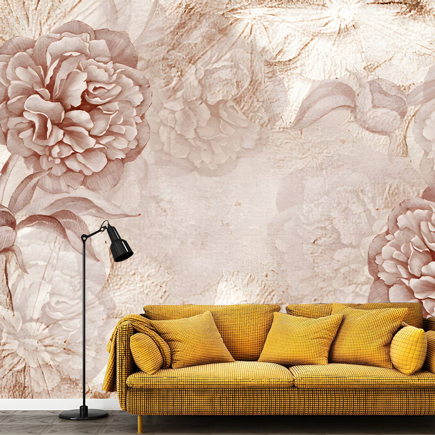 Big Peony Blossom Wall Mural Moisture Resistant Trendy Living Room Wall Covering in Light Pink