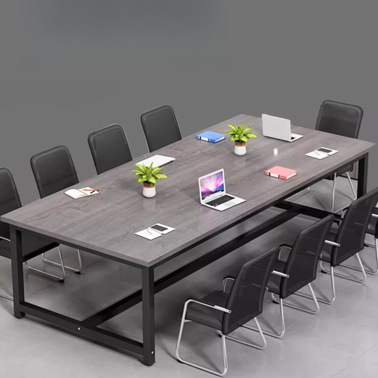 Light Gray Art Deco Conference Room Table, Distortion-resistant Rectangle for 8 with Manufactured Wood Top