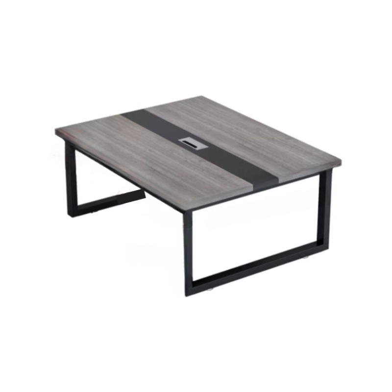 Dove Grey Art Deco Meeting Table, Waterproof Rectangle with Cable Management, Seats 12+, Manufactured Wood