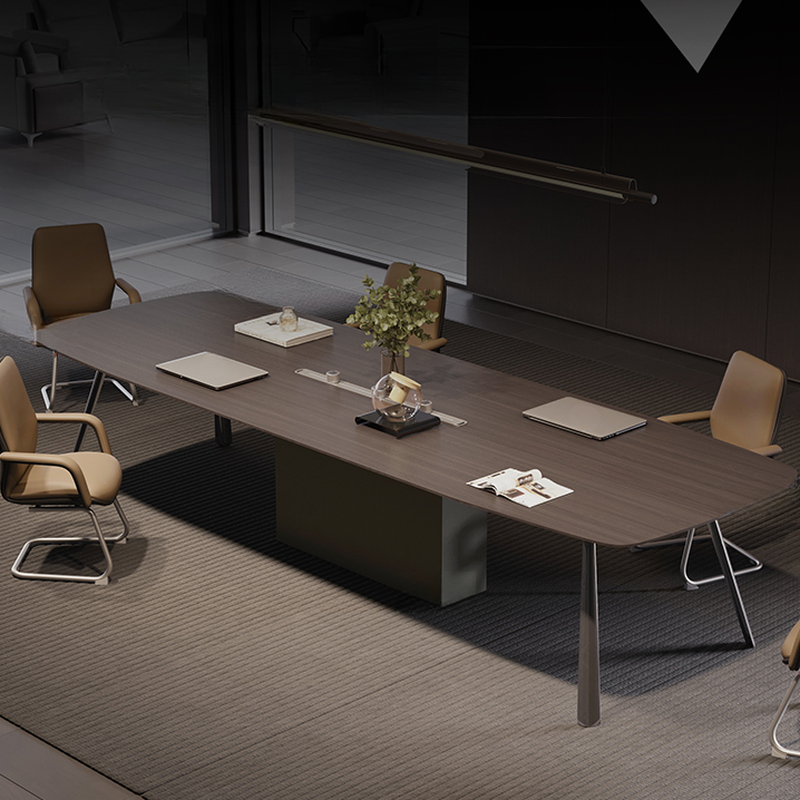 Dove Grey Art Deco Meeting Table with Stain Repellent Curved End for 12, Manufactured Wood