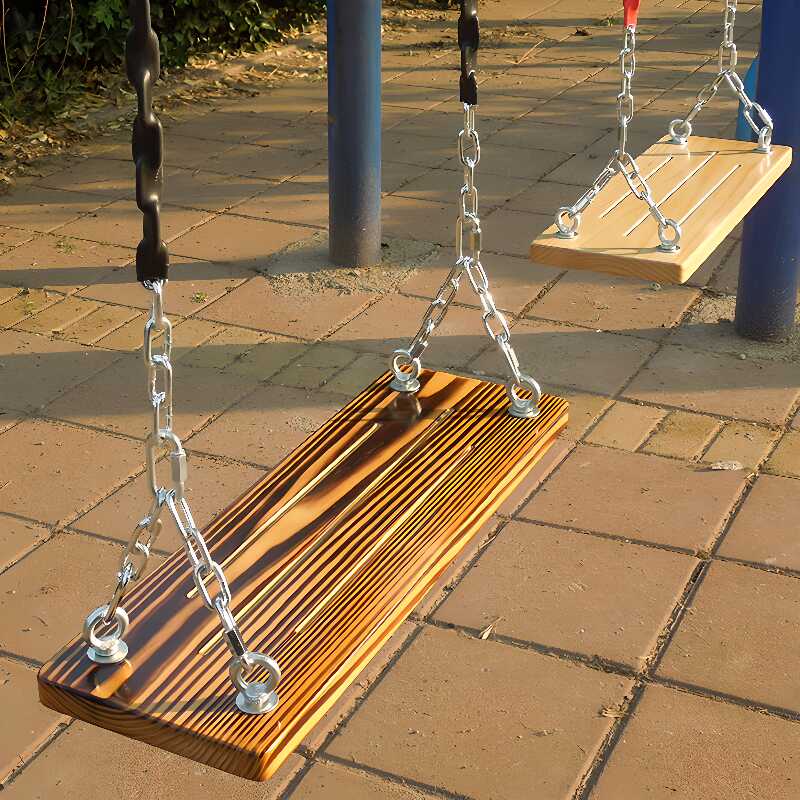 Metallic Finish Hanging Porch Swing with Solid Wood Frame and Chain