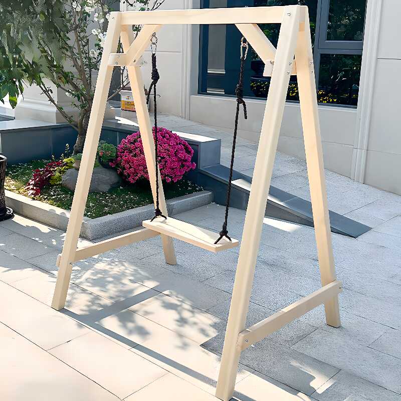 Cocoa/Natural Colour Natural Wood Porch Swing with Stand and Chain