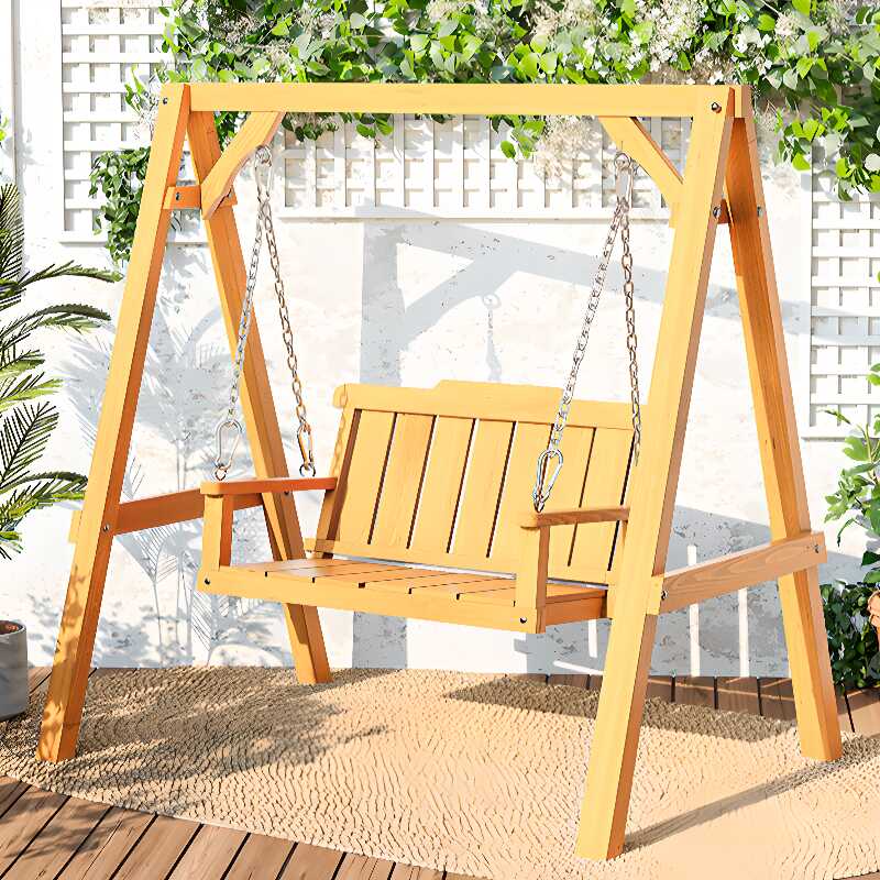 Blue/Nature/Auburn Timber Porch Swing with Stand for 1/2-seater with Chain and Stand, Canopy Included/Not Included