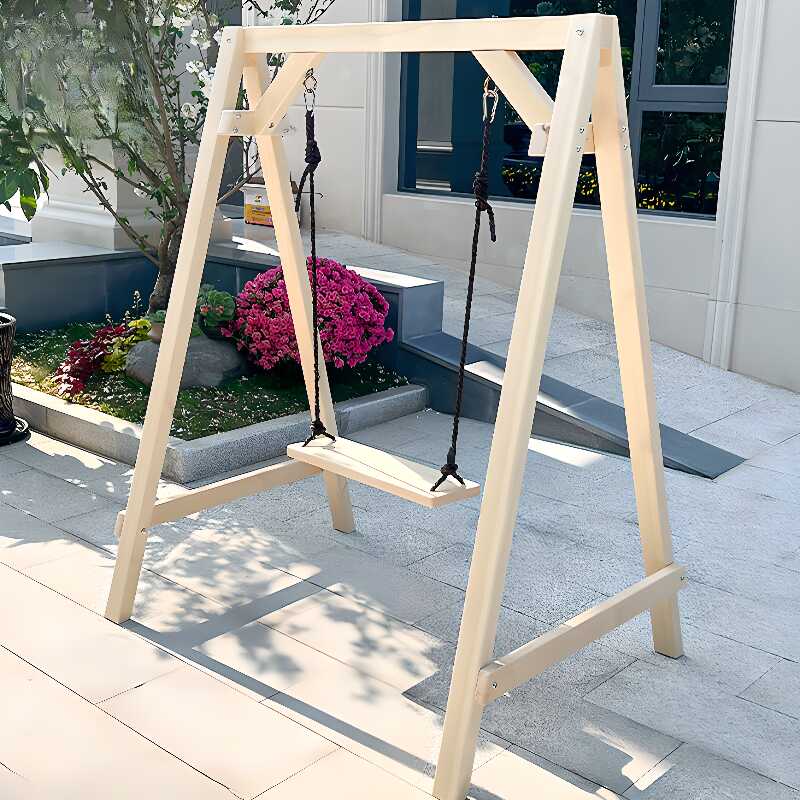 Unfinished Colour/Cocoa Wood Porch Swing with Stand and Chain, Stand Included