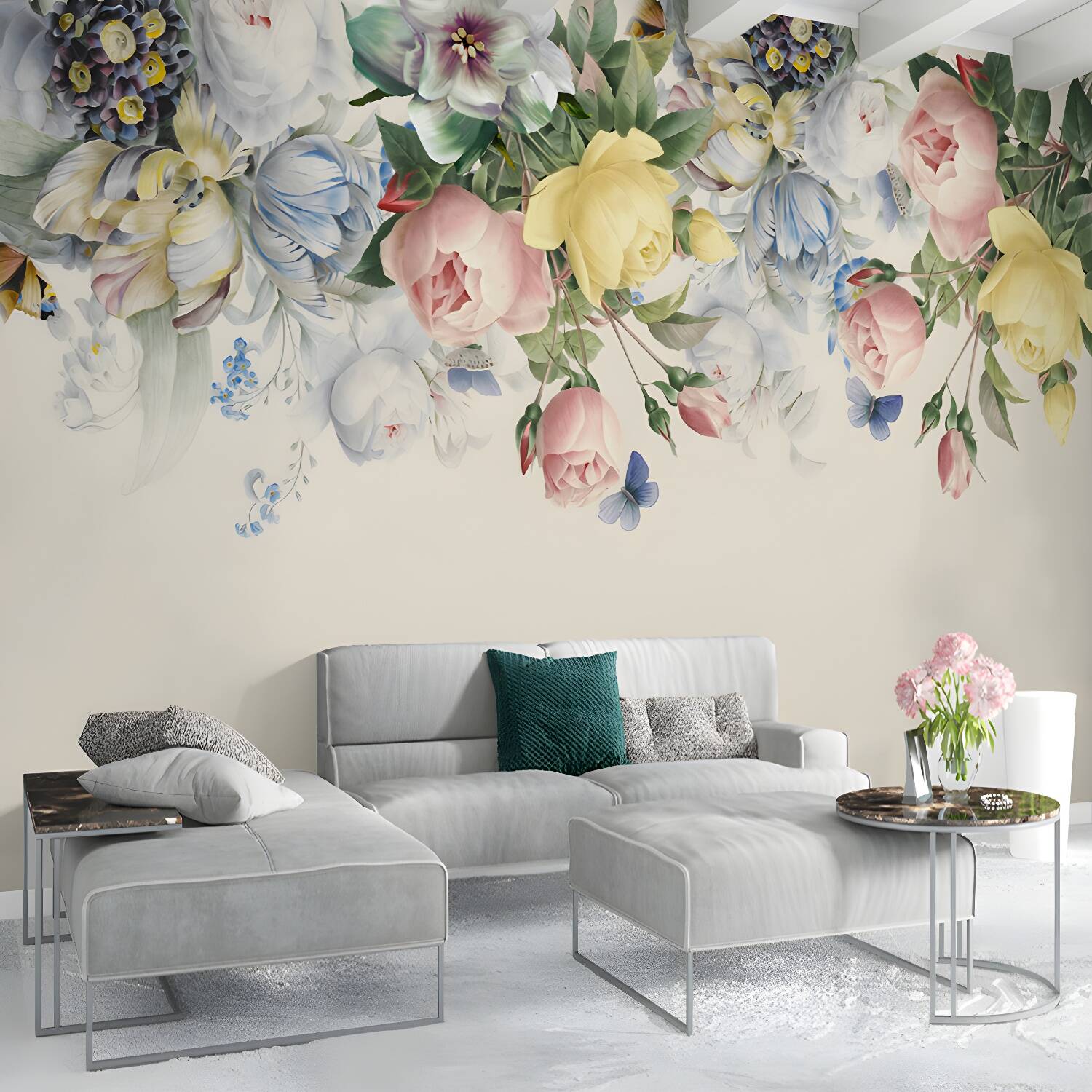 Semi-Open Peonies Flower Murals Wallpaper Stylish Smooth Wall Decor for Girls Room