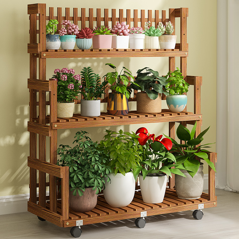 Rectangle Plant Holder with Manufactured Wood Top and Caster Wheels