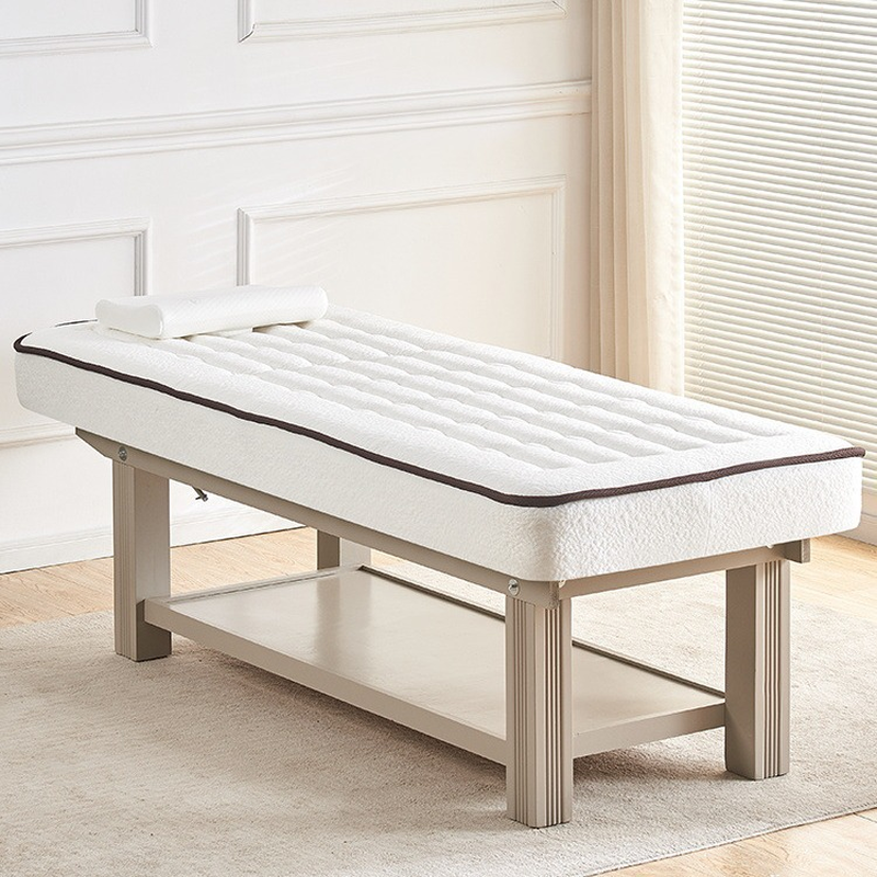 Facial Bed with Fixed Height, Natural Wood Rectangle Trestle Base