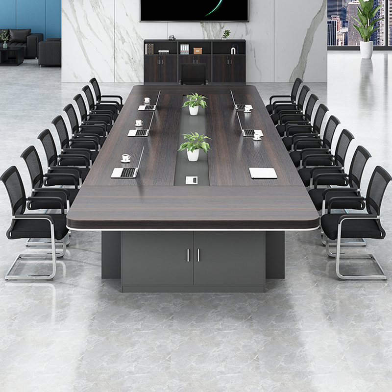 Brown Art Deco Conference Room Table with Distortion-resistant Rectangle Top for 12+ Seats in Manufactured Wood