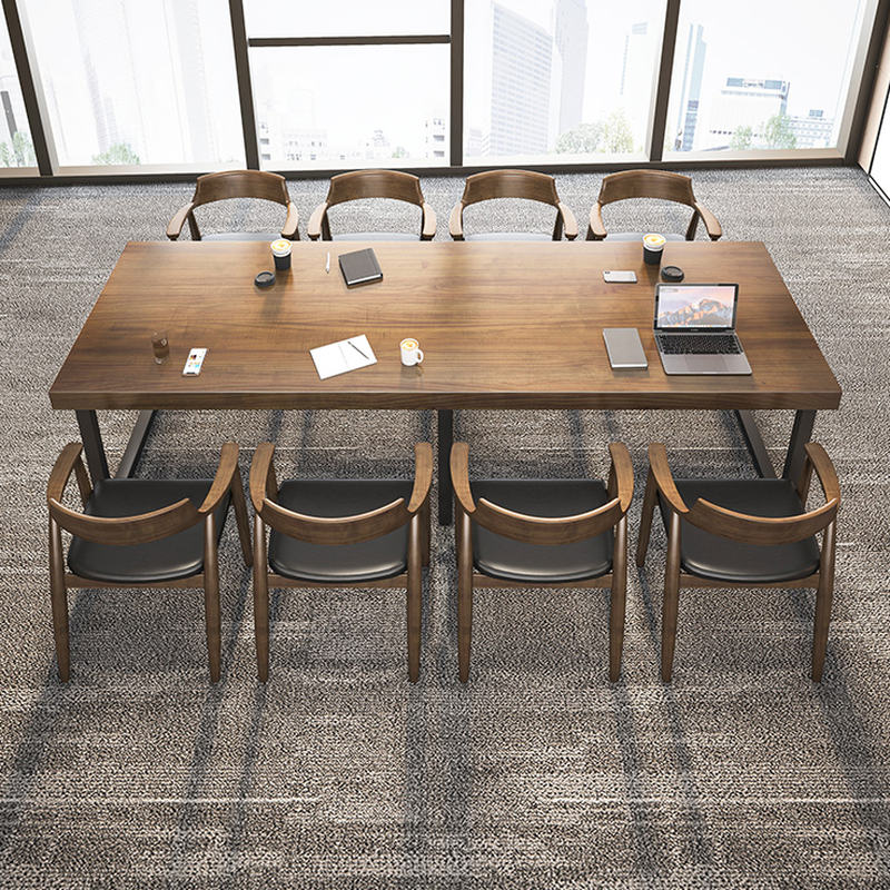 Cocoa Art Deco Meeting Table with Twist-resistant Solid Wood Rectangle Top for 12