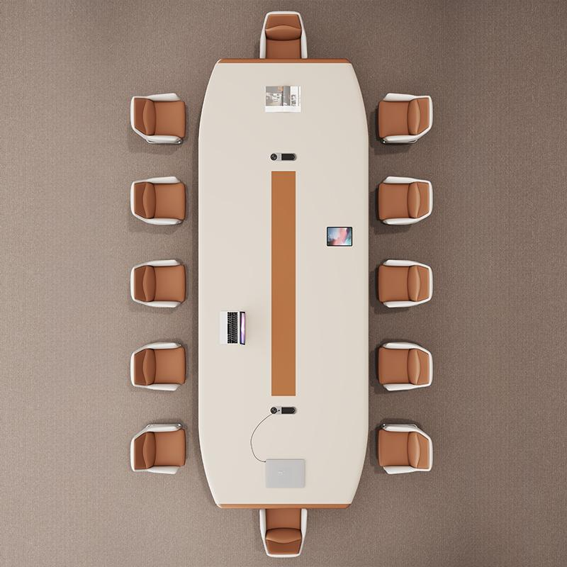 Ivory Simplistic Office Conference Table, Twist-resistant with Live Edge Faux Wood Top for 10-person Seating