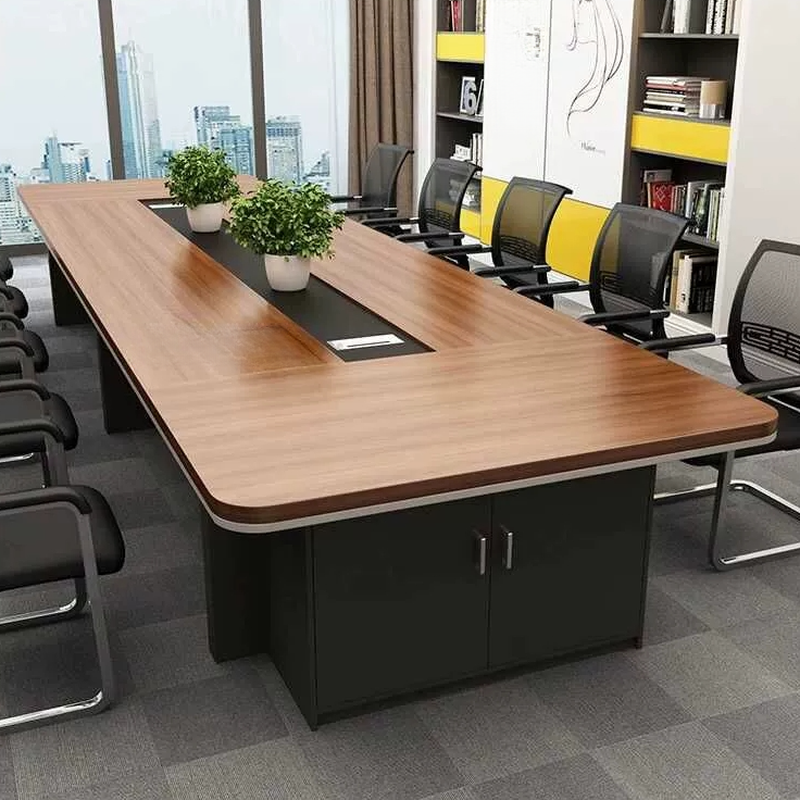Light Natural Brown Simplistic Office Conference Table with Twist-resistant Rectangular Top for 10-person Seating in Faux Wood