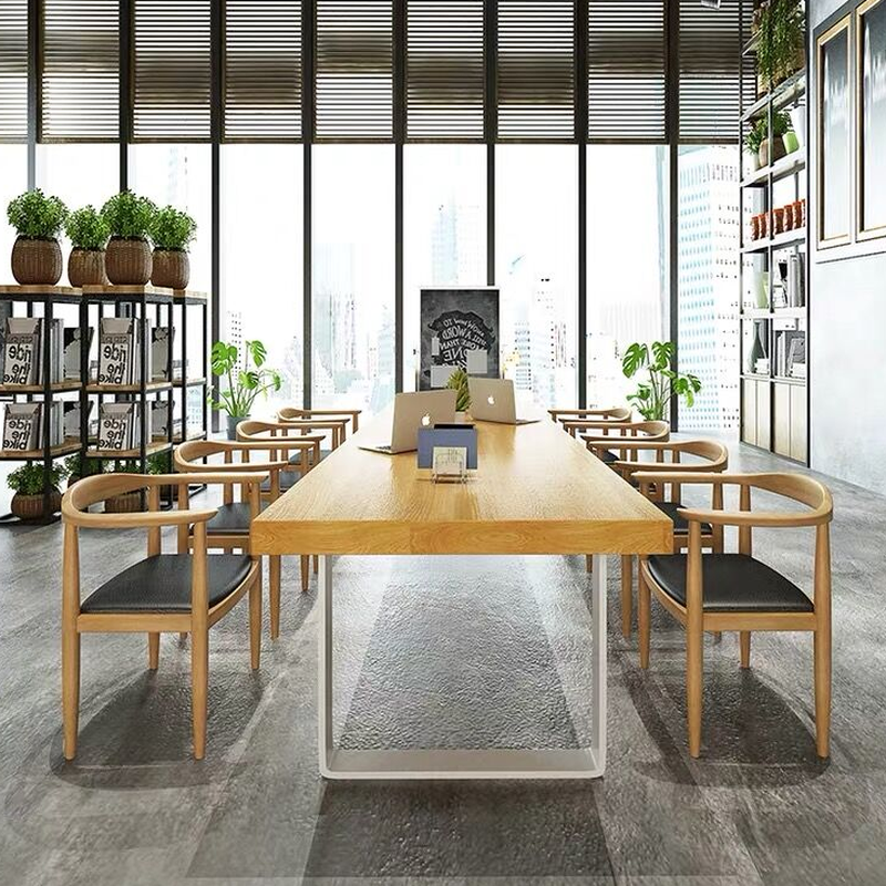 Natural Finish Casual Conference Table with Waterproof Rectangular Top for 6-Person Seating in Genuine Wood