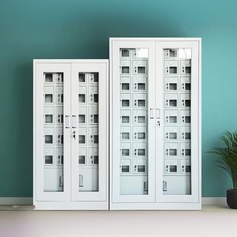 Modern 5-layer/4 Tiers/3-layer Grey 3-Wide/5-Wide or more Cell Phone Lockers with Clear Doors, 10 or More Compartments/Nine Compartments/6 Compartments and Lock