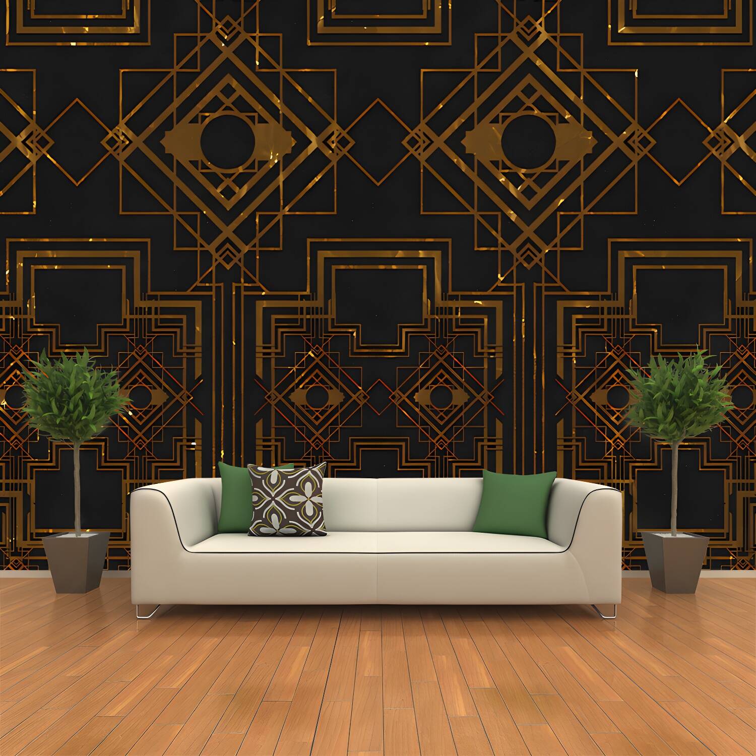 Contemporary Geometric Wall Mural Decal for Living Room Customized Wall Covering in Dark Colour