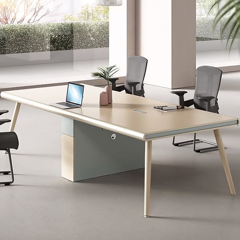 Ivory Simplistic Office Conference Table, Twist-resistant with Rectangular Faux Wood Top for 8