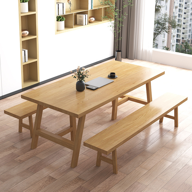 Natural Finish Art Deco Conference Room Table, Distortion-resistant, Rectangle Top for 6-person or 4-person Seating, Solid Wood