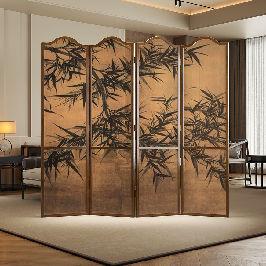 Room Divider Wall in Auburn for Indoor Use with Opaque Folding 4 Panels, Double Sided Print