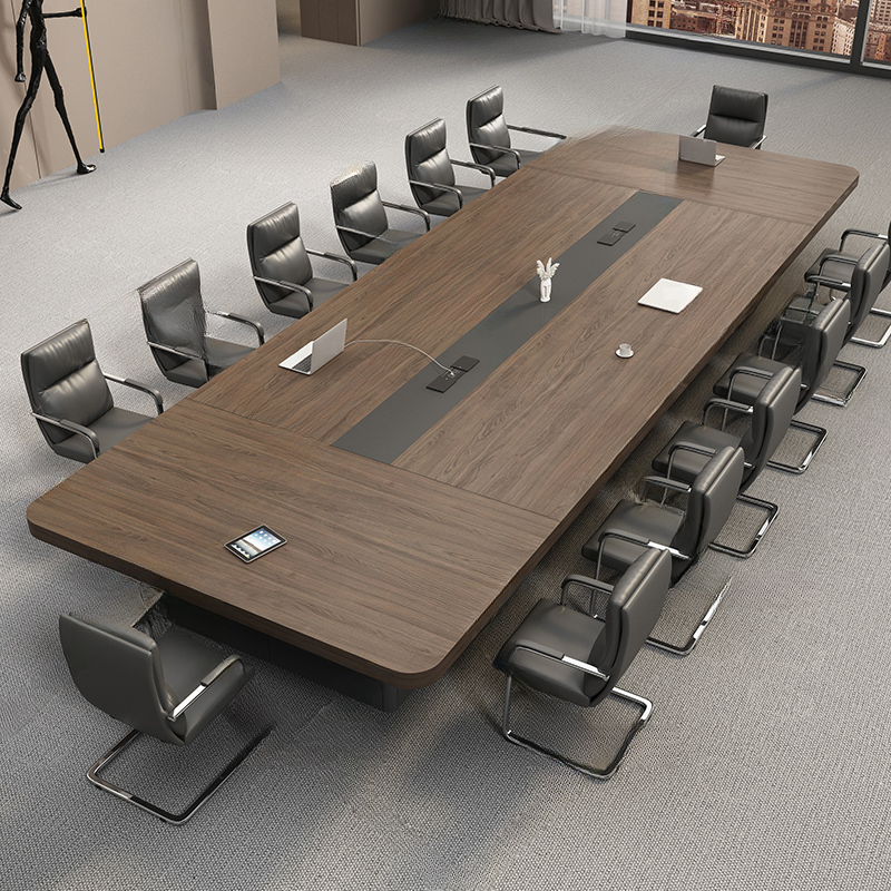 Cocoa Art Deco Meeting Table with Twist-resistant Rectangle Top for Seats 12+ in Manufactured Wood