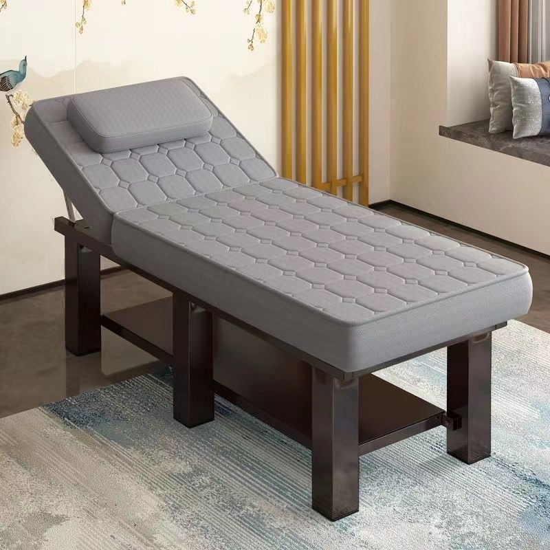 Facial Bed with Metal/Natural Wood Base, Rectangular Top, and Trestle Base