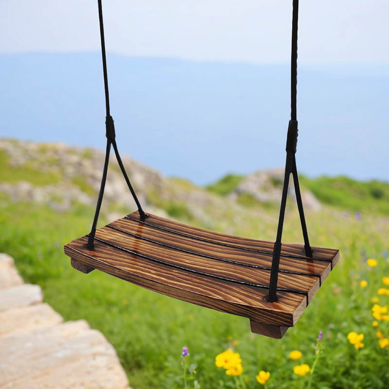 Old School Sepia/Wood Grain Hanging Porch Swing, Wood Frame with Chain