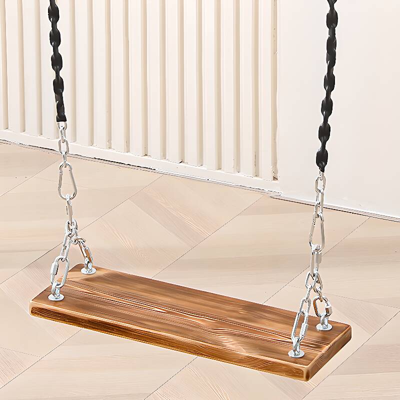 Old School Sepia/Wood Grain Hanging Porch Swing with Pine Wood Frame and Chain