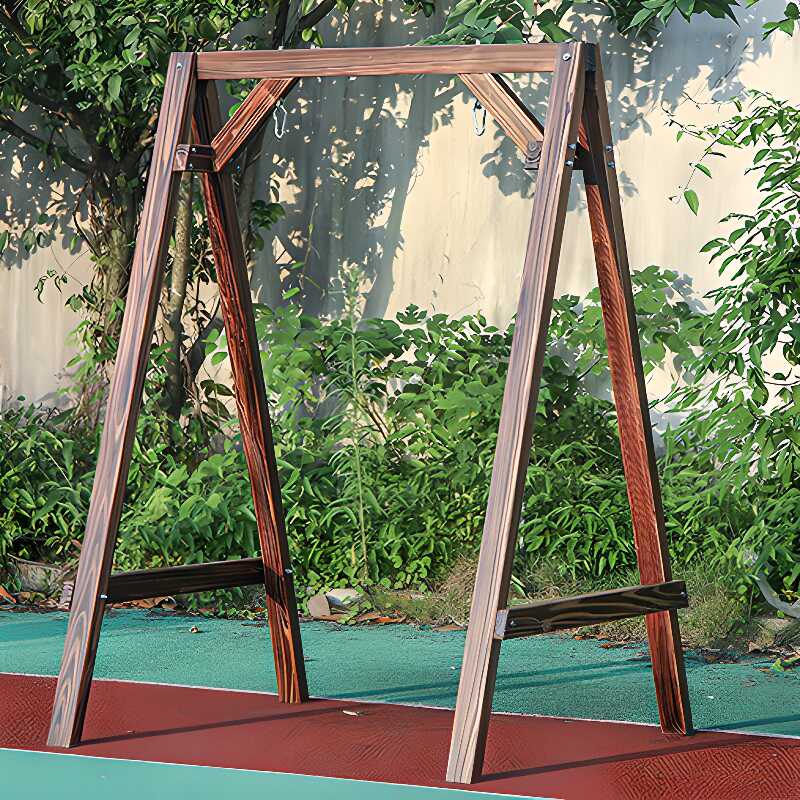 Sepia/Wood Grain Porch Swing with Stand, Natural Wood Frame, Chain, and Stand