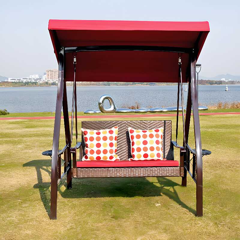 Porch Swing with Stand, Seating for 2/3, Aluminum Frame, Upholstered Cushions, Canopy and Stand Included
