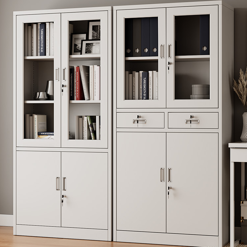 Casual White Steel Office Storage Furniture with Locker, Variable Shelf, Locking Door, and 1-Wide Compartments