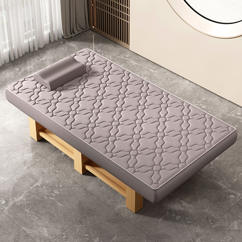 Fixed Height Facial Bed with Natural Wood Trestle Base and Rectangular Top