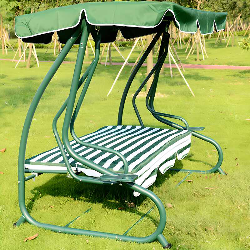 Lime Green Porch Swing with Stand for 3, Aluminum Frame, Upholstered Cushions, Canopy, and Stand